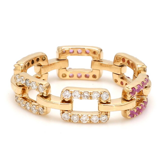 DIAMOND & PINK SAPPHIRE LINK CHAIN RING