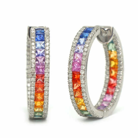 DIAMOND WRAPPED PARTY-COLORED SAPPHIRE HOOPS