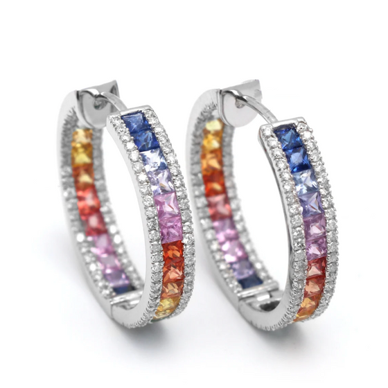 DIAMOND WRAPPED PARTY-COLORED SAPPHIRE HOOPS