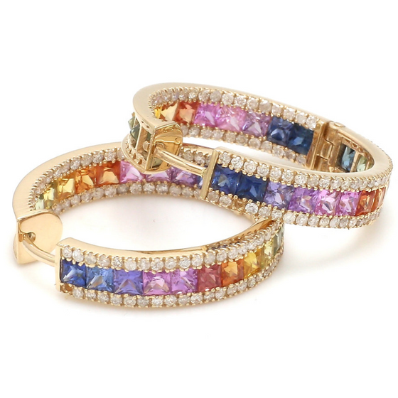 DIAMOND WRAPPED PARTY-COLORED SAPPHIRE HOOPS