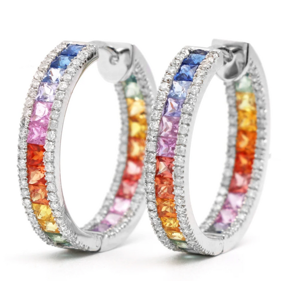 DIAMOND WRAPPED PARTY-COLORED SAPPHIRE HOOPS