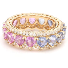  DIAMOND WRAPPED PINK & BLUE SAPPHIRE HEART ETERNAL RING | HYBRID BAND