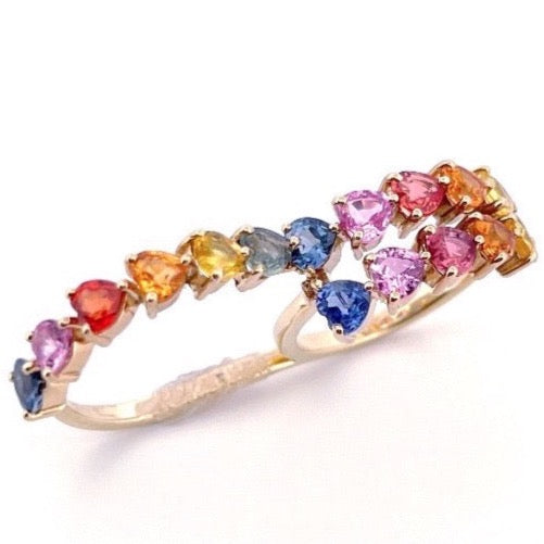 DOUBLE TROUBLE PARTY-COLORED SAPPHIRE HEART RING