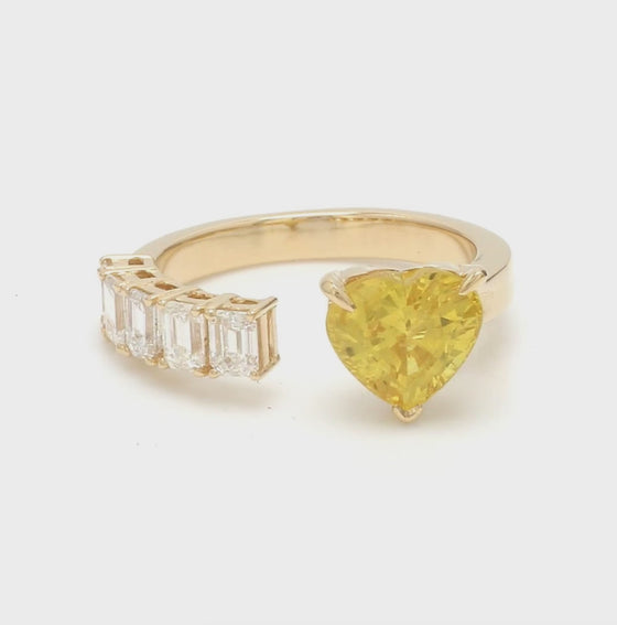 YELLOW CANDY HEART & DIAMOND (EMERALD-CUT) RING