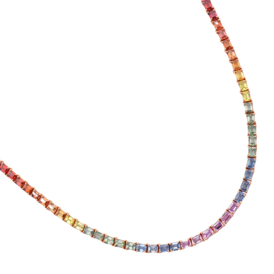 PARTY-COLORED SAPPHIRE (EMERALD-CUT) TENNIS NECKLACE