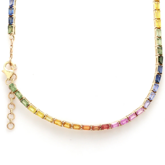 PARTY-COLORED SAPPHIRE (EMERALD-CUT) TENNIS NECKLACE