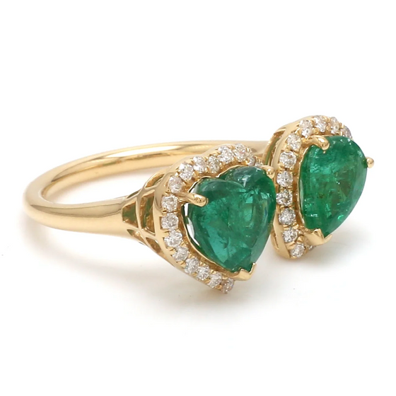 EMERALD TWIN HALO MIX-SHAPE RING