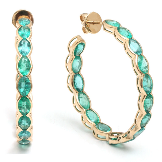 EMERALD BEZELED OVAL HOOPS