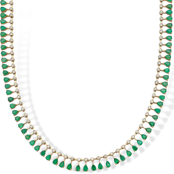 DIAMOND & MINI EMERALD PEAR-DROP NECKLACE