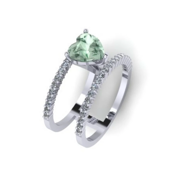 GREEN CANDY HEART DOUBLE DIAMOND BAND RING