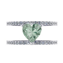  GREEN CANDY HEART DOUBLE DIAMOND BAND RING