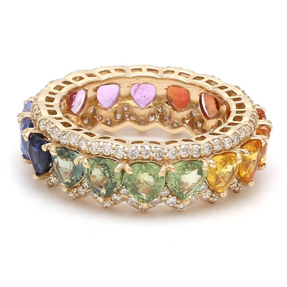 DIAMOND WRAPPED PARTY-COLORED SAPPHIRE HEART ETERNAL RING