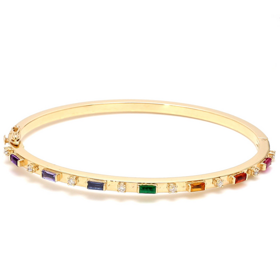 DIAMOND & PARTY-COLORED SAPPHIRE BAGUETTES BANGLE