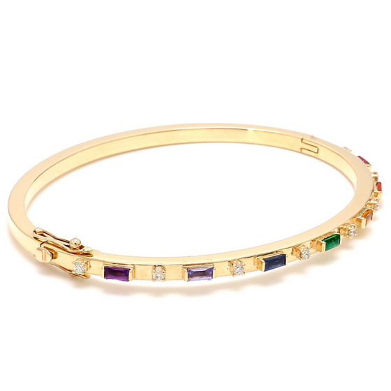 DIAMOND & PARTY-COLORED SAPPHIRE BAGUETTES BANGLE