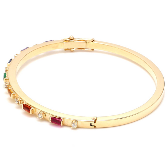 DIAMOND & PARTY-COLORED SAPPHIRE BAGUETTES BANGLE