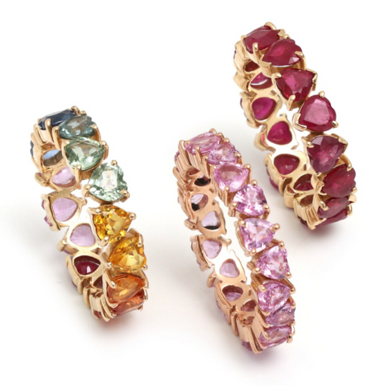 PARTY-COLORED SAPPHIRE HEART ETERNAL RING