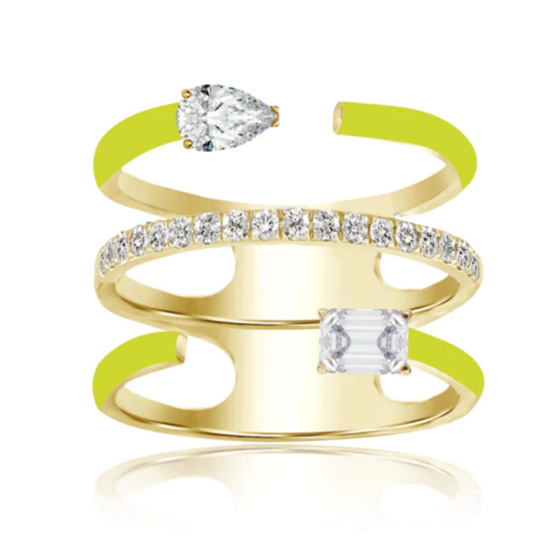 MINI TRIPLE ROW DOUBLE SHAPE-SHIFTER DIAMOND & ENAMEL RING