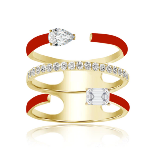 MINI TRIPLE ROW DOUBLE SHAPE-SHIFTER DIAMOND & ENAMEL RING