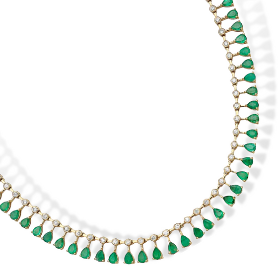 DIAMOND & MINI EMERALD PEAR-DROP NECKLACE