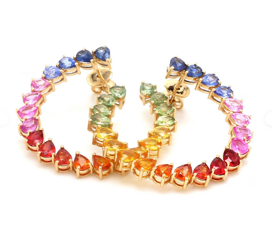 PARTY-COLORED SAPPHIRE PEAR-SHAPE CRESCENT HOOPS