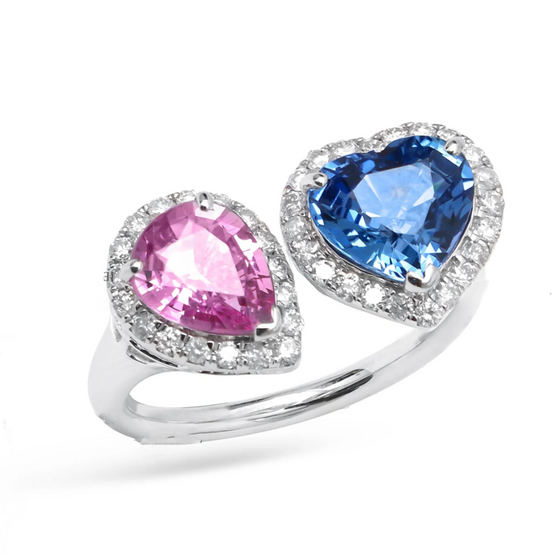 PINK-BLUE TWIN HALO MIX-SHAPE RING