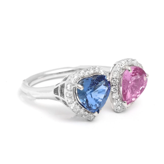 PINK-BLUE TWIN HALO MIX-SHAPE RING