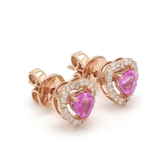 PINK SAPPHIRE HALO HEARTBEAT STUDS | MINI EARRINGS