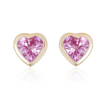  PINK SAPPHIRE BEZELED HEARTBEAT STUDS | MICRO EARRINGS