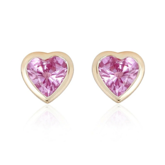 PINK SAPPHIRE BEZELED HEARTBEAT STUDS | MICRO EARRINGS