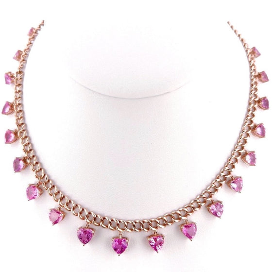 PINK SAPPHIRE HEARTS CHAIN NECKLACE