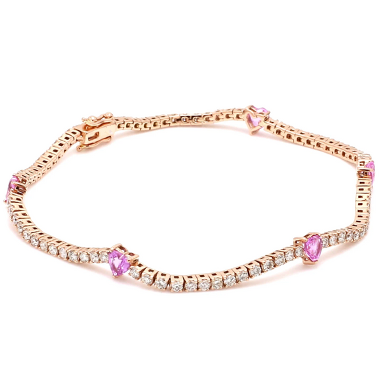 MINI PINK SAPPHIRE HEARTS DIAMOND TENNIS BRACELET