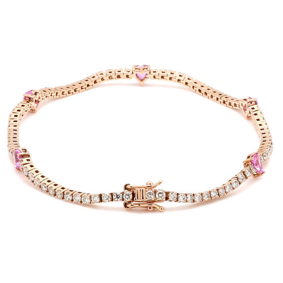 MINI PINK SAPPHIRE HEARTS DIAMOND TENNIS BRACELET