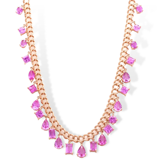 LARGE PINK SAPPHIRE MIX-SHAPE CHAIN NECKLACE