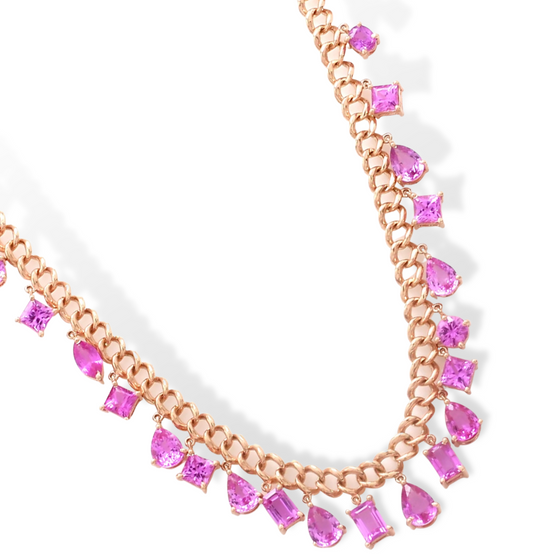 LARGE PINK SAPPHIRE MIX-SHAPE CHAIN NECKLACE