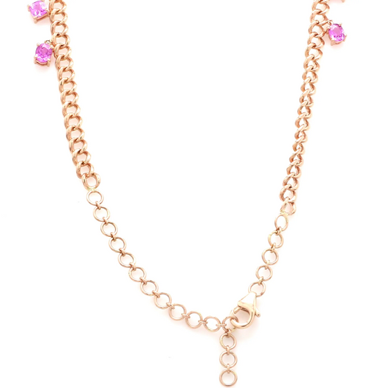 LARGE PINK SAPPHIRE MIX-SHAPE CHAIN NECKLACE