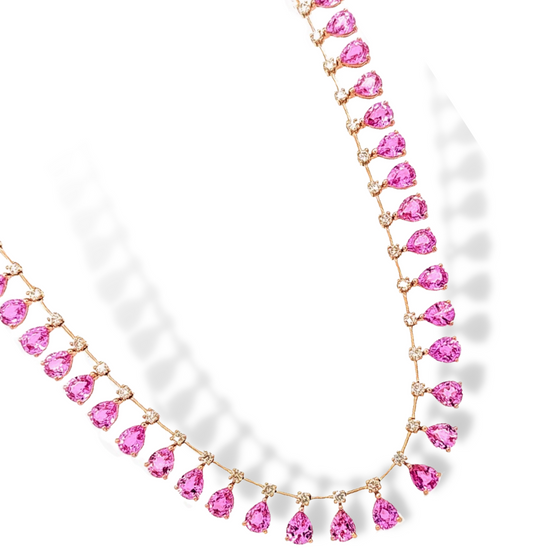 DIAMOND & MINI PINK SAPPHIRE PEAR-DROP NECKLACE