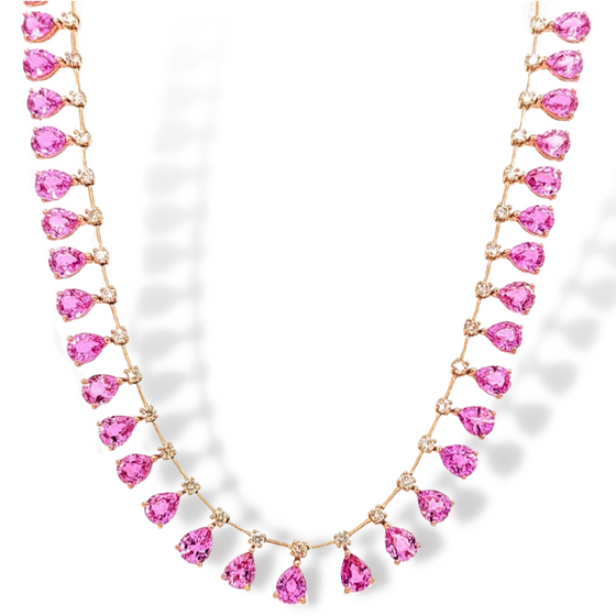 DIAMOND & MINI PINK SAPPHIRE PEAR-DROP NECKLACE