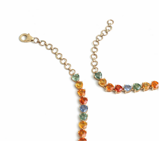 PARTY-COLORED SAPPHIRE HEART-DROP NECKLACE | LARIAT NECKLACE