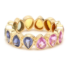  PARTY-COLORED SAPPHIRE BEZELED PEAR ETERNAL RING