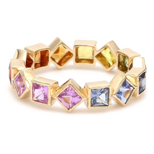  PARTY-COLORED SAPPHIRE PRINCESS-CUT BEZELED ETERNAL RING