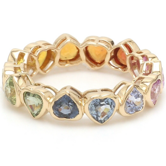 PARTY-COLORED SAPPHIRE HEART BEZELED ETERNAL RING