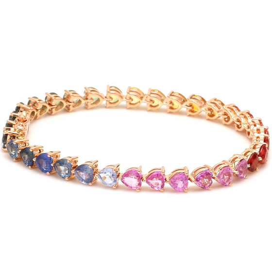 PARTY-COLORED SAPPHIRE SIDEWAYS HEART TENNIS BRACELET