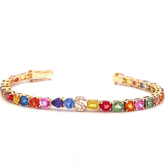 PARTY-COLORED SAPPHIRE MIX-SHAPE "INITIAL-REACTION" BRACELET | LETTER BRACELET