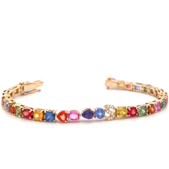 PARTY-COLORED SAPPHIRE MIX-SHAPE "INITIAL-REACTION" BRACELET | LETTER BRACELET