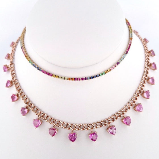 PINK SAPPHIRE HEARTS CHAIN NECKLACE