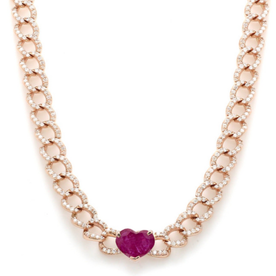 RUBY HEART CUBAN CHAIN NECKLACE