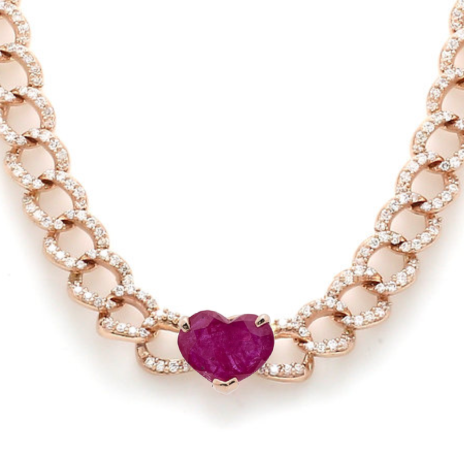 RUBY HEART CUBAN CHAIN NECKLACE