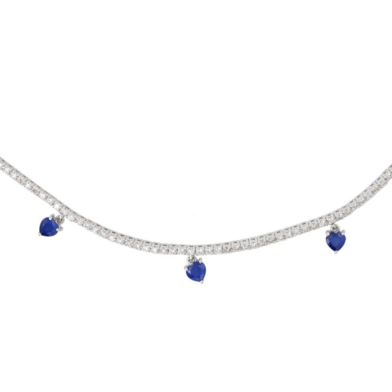 MICRO BLUE SAPPHIRE HEARTS DIAMOND TENNIS CHOKER