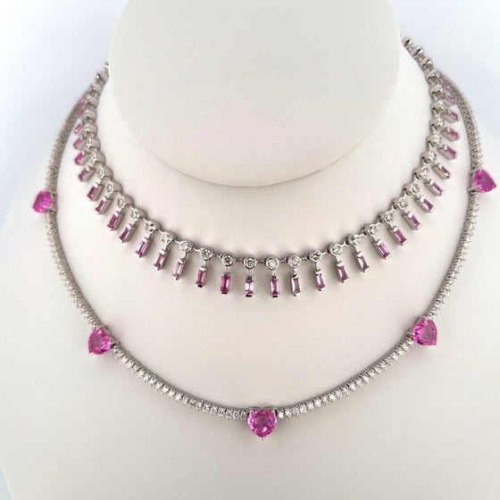 PINK SAPPHIRE HEARTS DIAMOND TENNIS CHOKER | NECKLACE