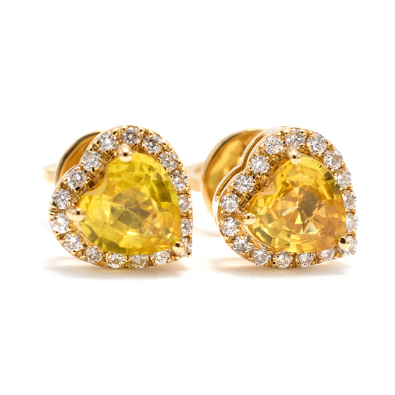 YELLOW SAPPHIRE HALO HEARTBEAT STUDS | MINI EARRINGS